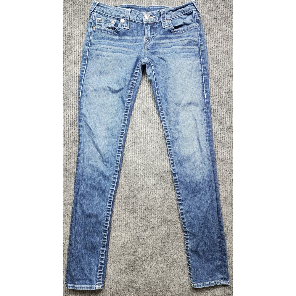True Religion Skinny Jeans Womens 28 Medium Wash Blue Denim Low Rise Y2K 1568